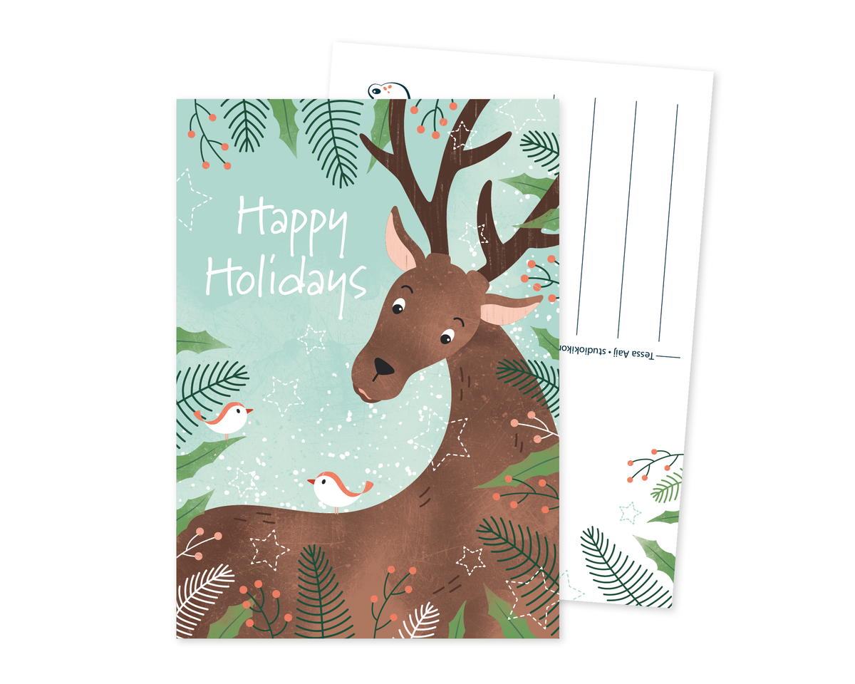 'Happy holidays’ – Eland Kerst Ansichtkaart