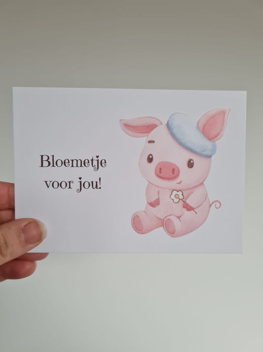 'Bloemetje voor jou!’ – Varkentje Ansichtkaart