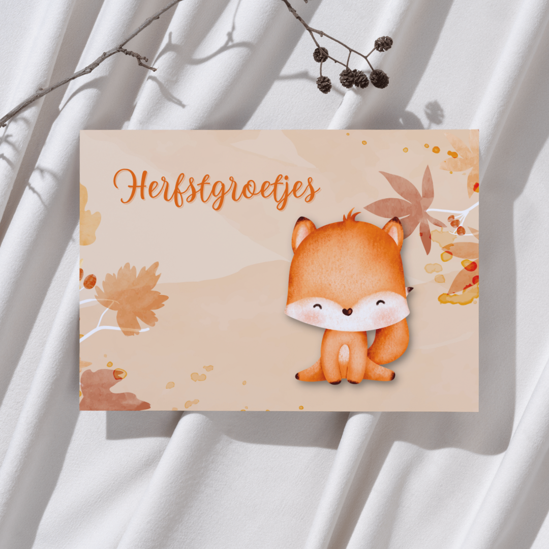 'Herfstgroetjes’ Vos – Ansichtkaart