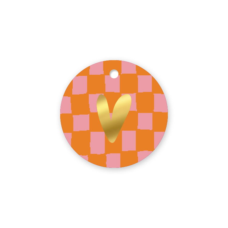 Gouden hart + handdraw grid (Oranje/Roze) - Cadeaulabel