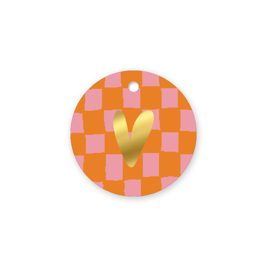 Gouden hart + handdraw grid (Oranje/Roze) - Cadeaulabel