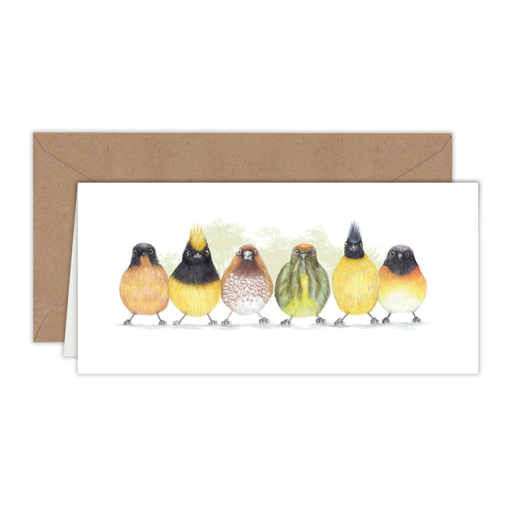 Schattige Vogels Geeltinten - Wenskaart met envelop