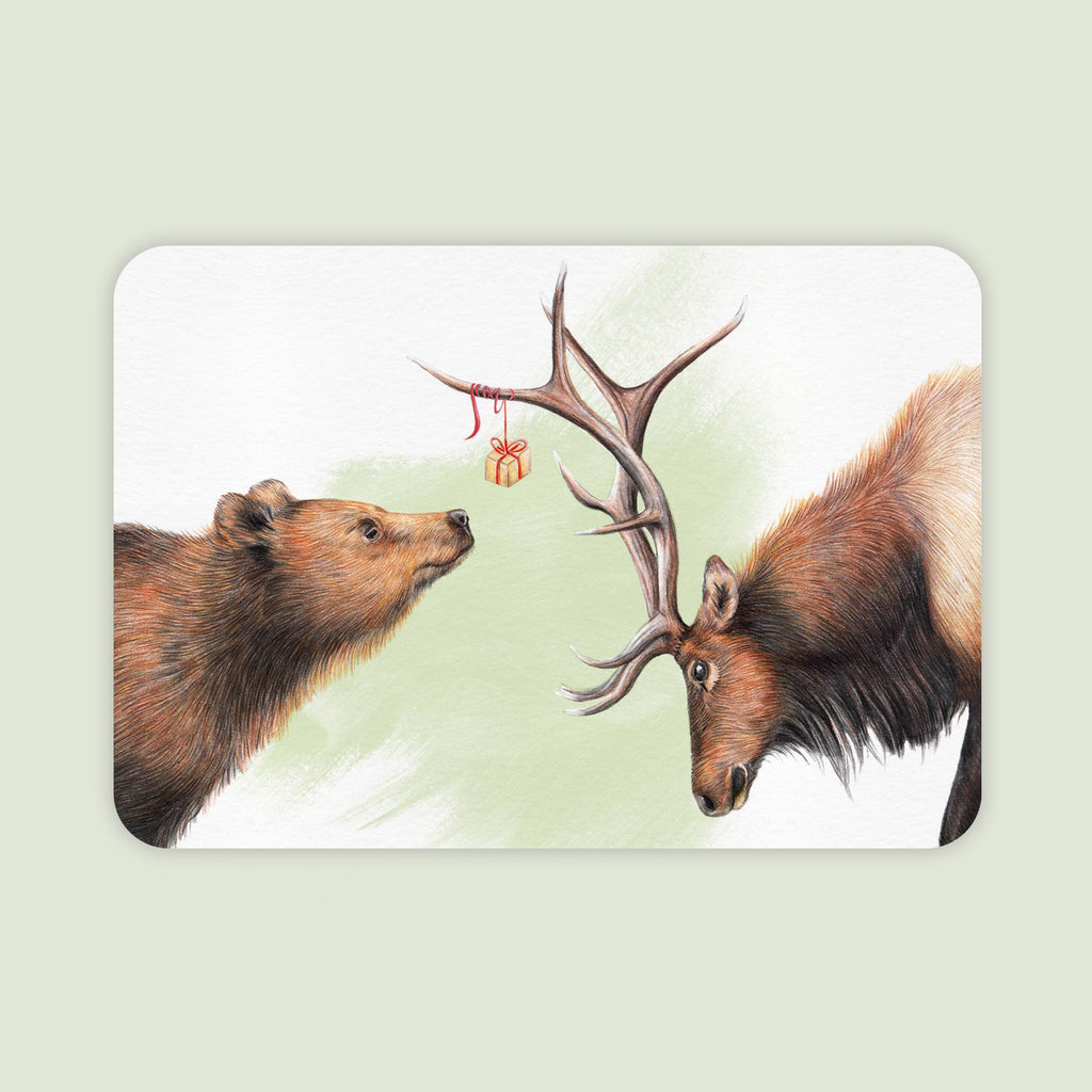 Beer en Eland Jarig - Ansichtkaart