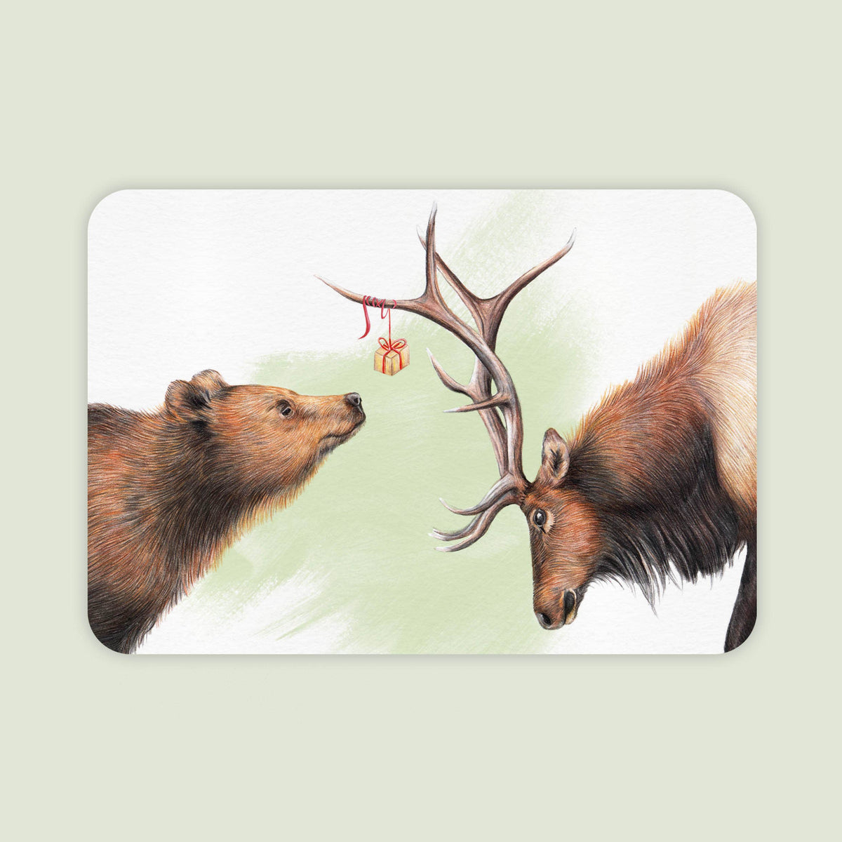 Beer en Eland Jarig - Ansichtkaart