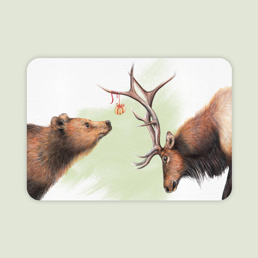 Beer en Eland Jarig - Ansichtkaart