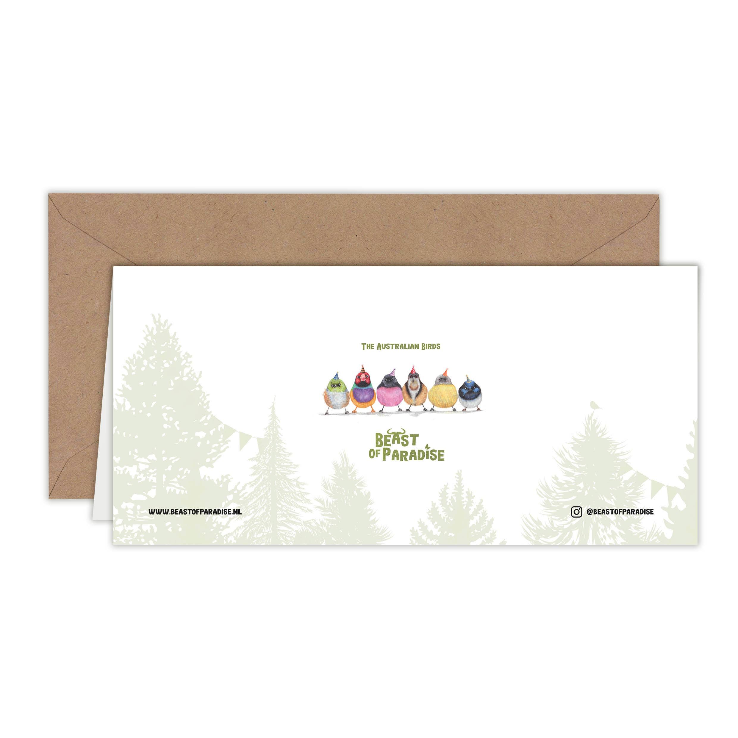 Schattige Vogels versie 3 - Wenskaart met envelop