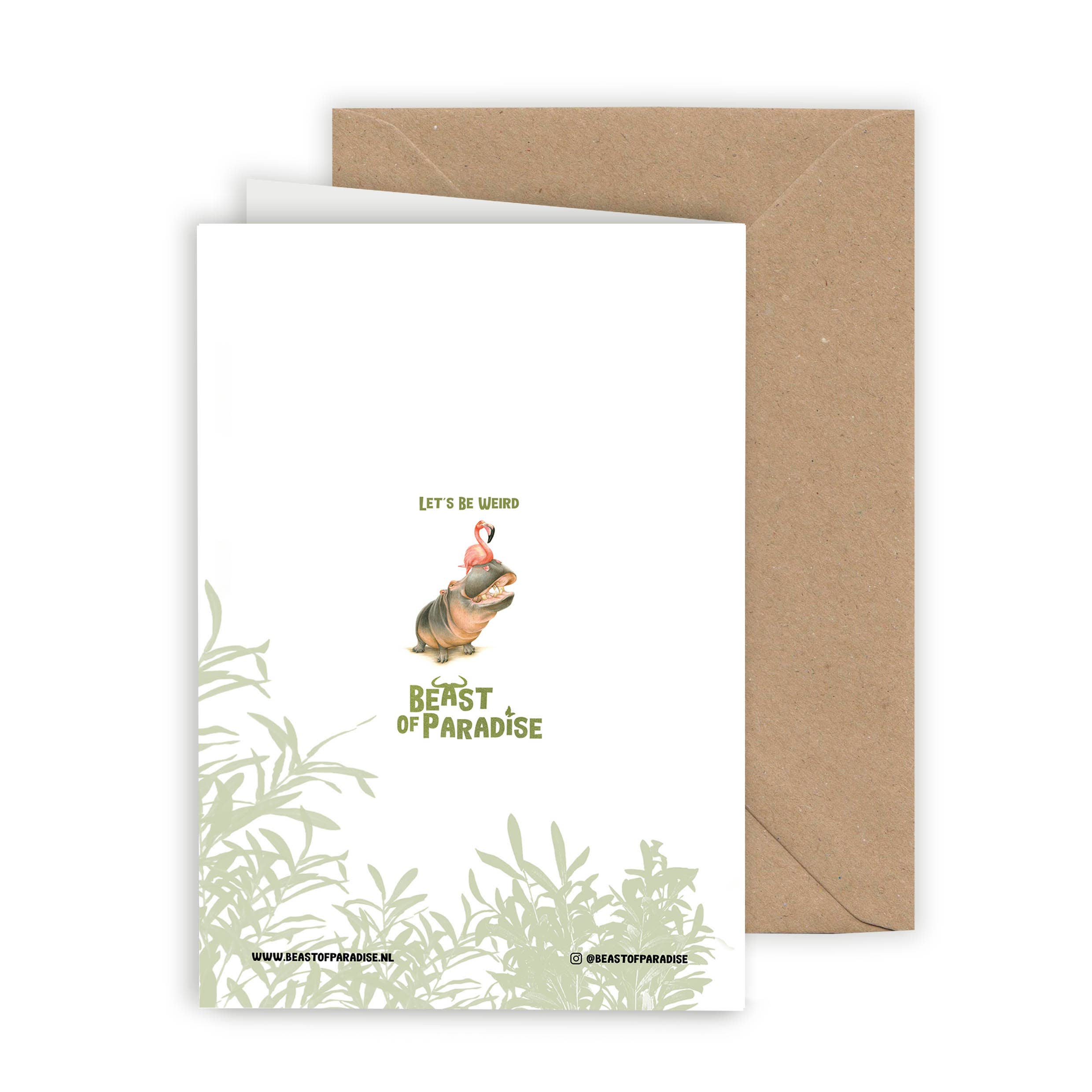 Nijlpaard en Flamingo - Wenskaart met envelop
