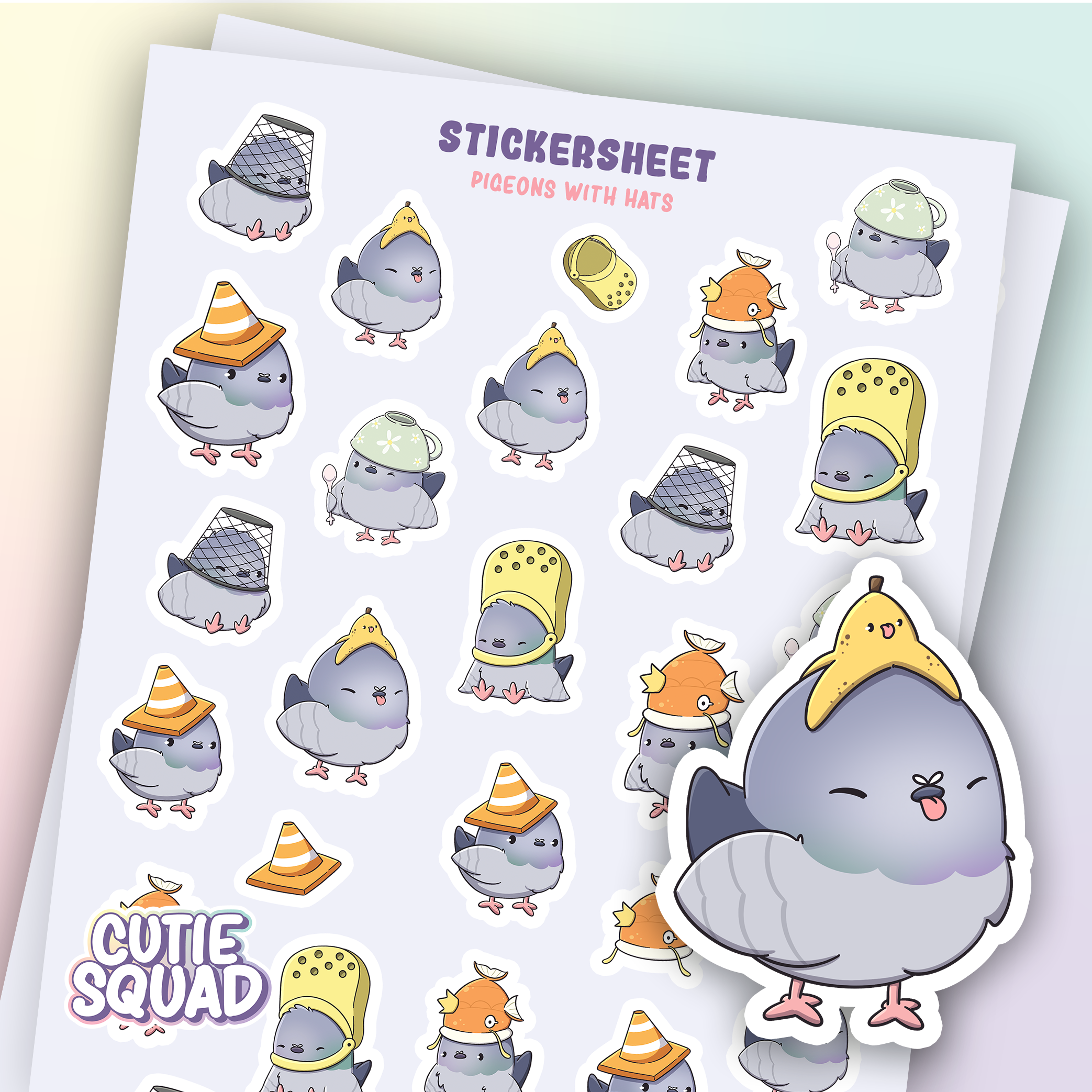 Duif met hoedjes | Kawaii stickervel