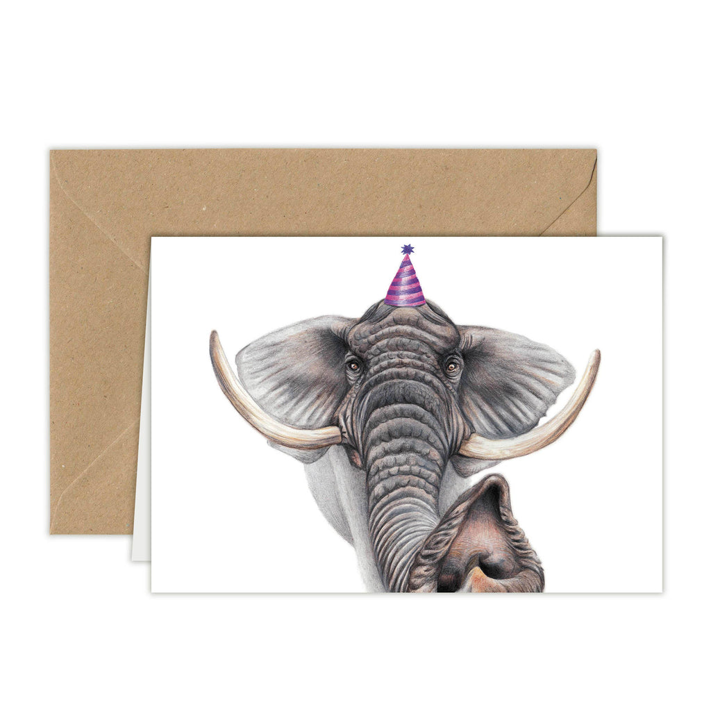 Olifant met Feesthoedje - Wenskaart met envelop
