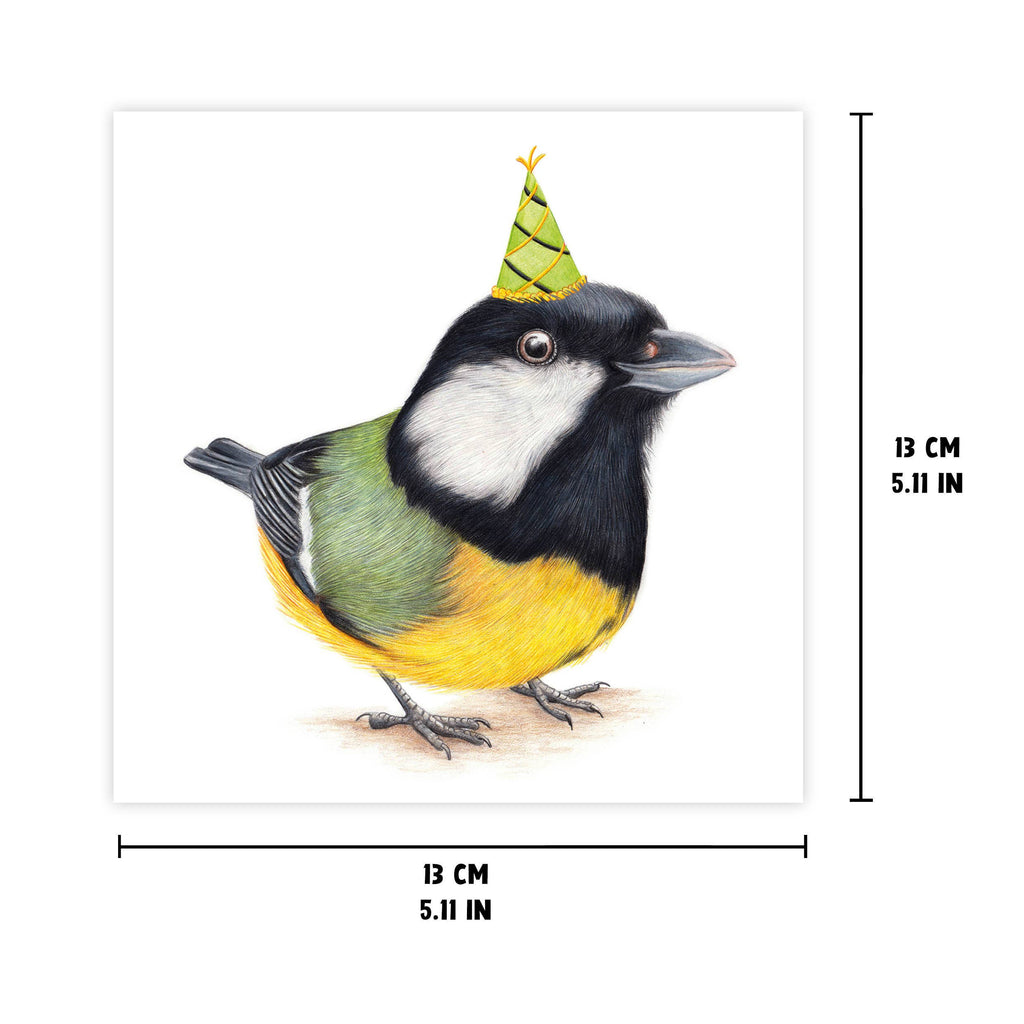 Koolmees Verjaardag - Wenskaart met envelop