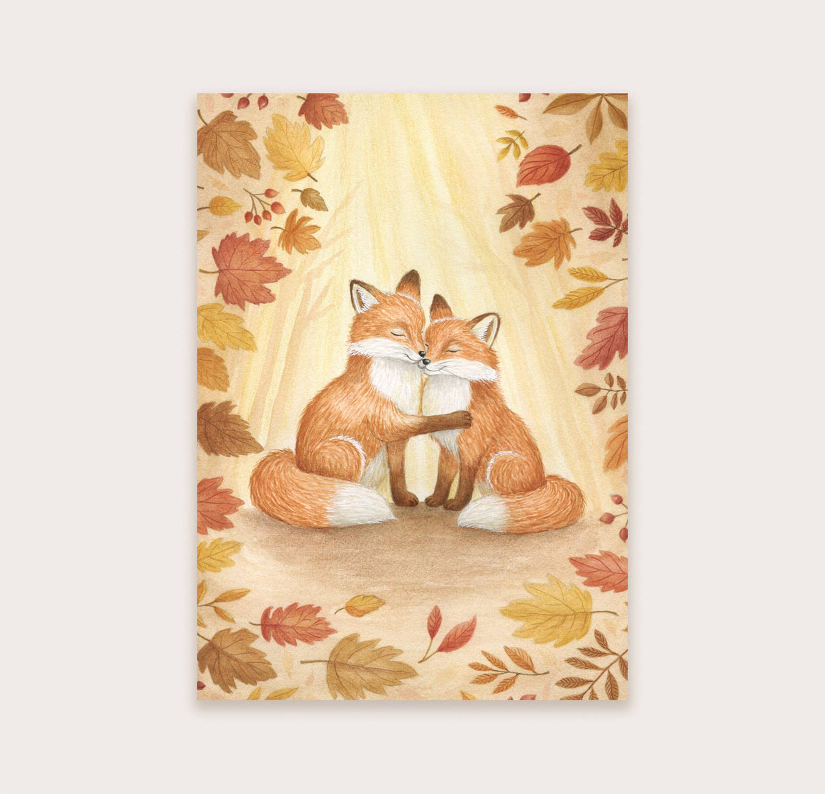 Vossen in de herfst - Ansichtkaart