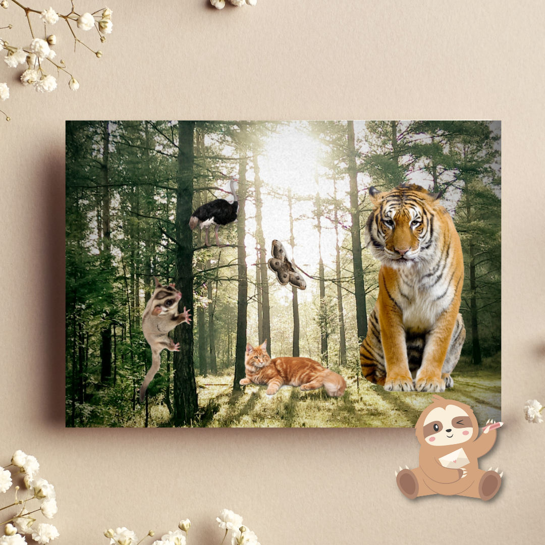 Tijger Kat Struisvogel – Fantasiebos Ansichtkaart