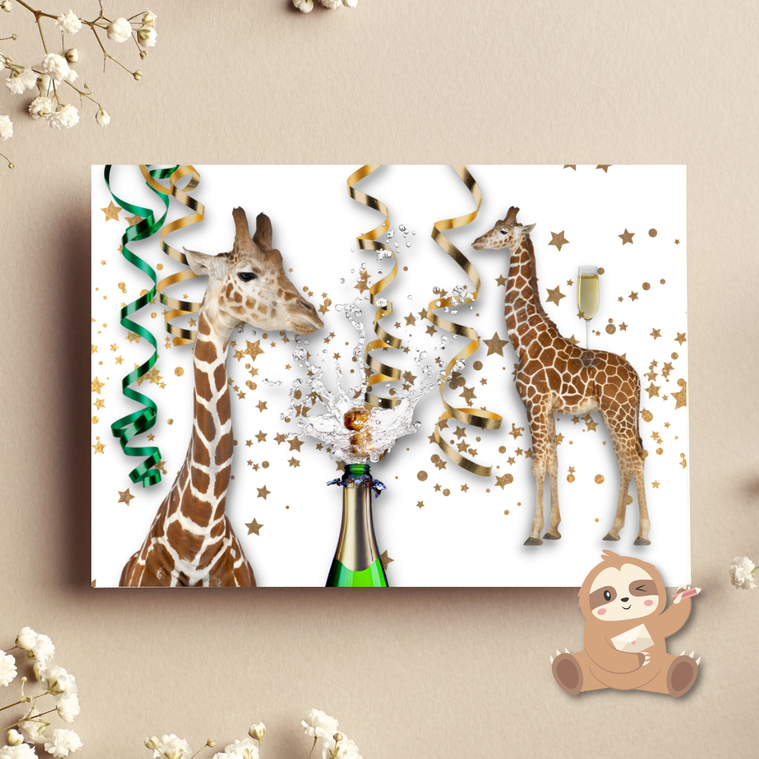 Giraffes champagne – Feest Ansichtkaart