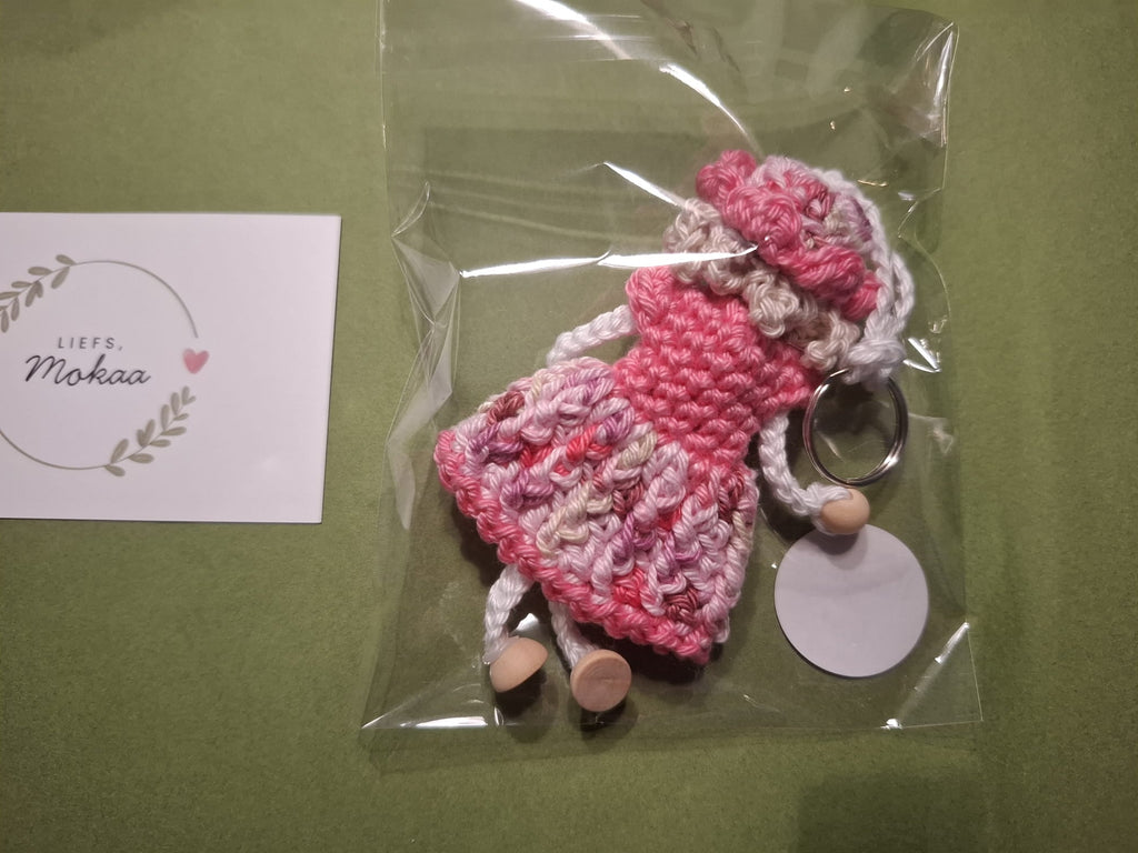 Meisje met Roze Roze Jurk - Handgemaakte Sleutelhanger