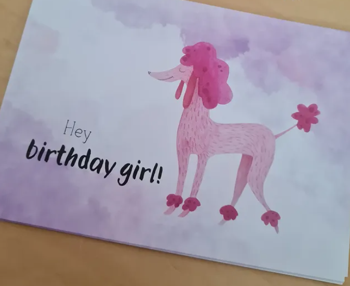 'Hey birthday girl' - Poedel Ansichtkaart