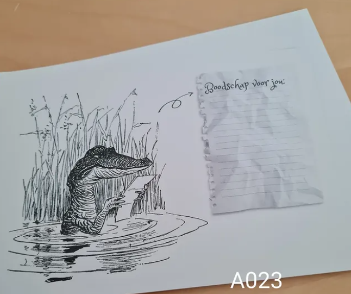 Krokodil 'Boodschap' - Ansichtkaart