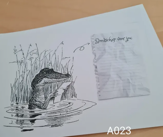 Krokodil 'Boodschap' - Ansichtkaart