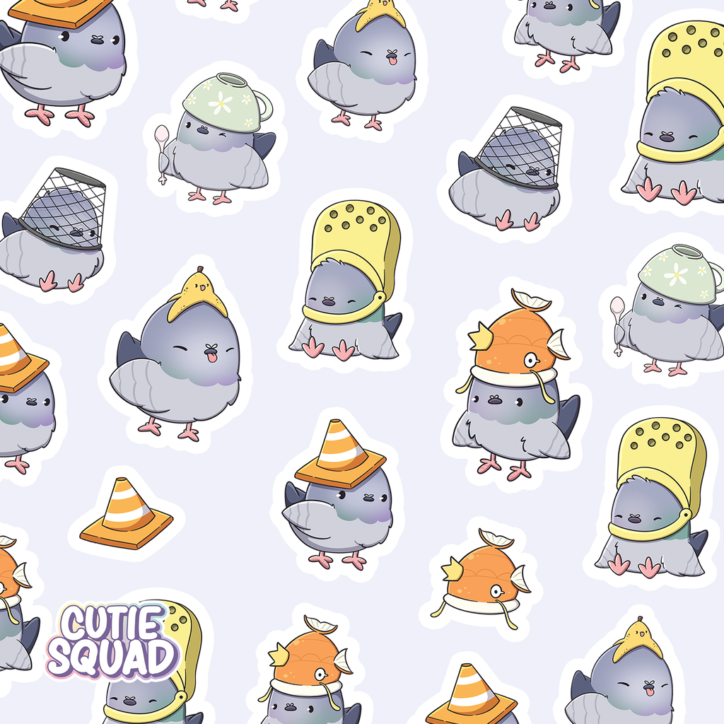 Duif met hoedjes | Kawaii stickervel