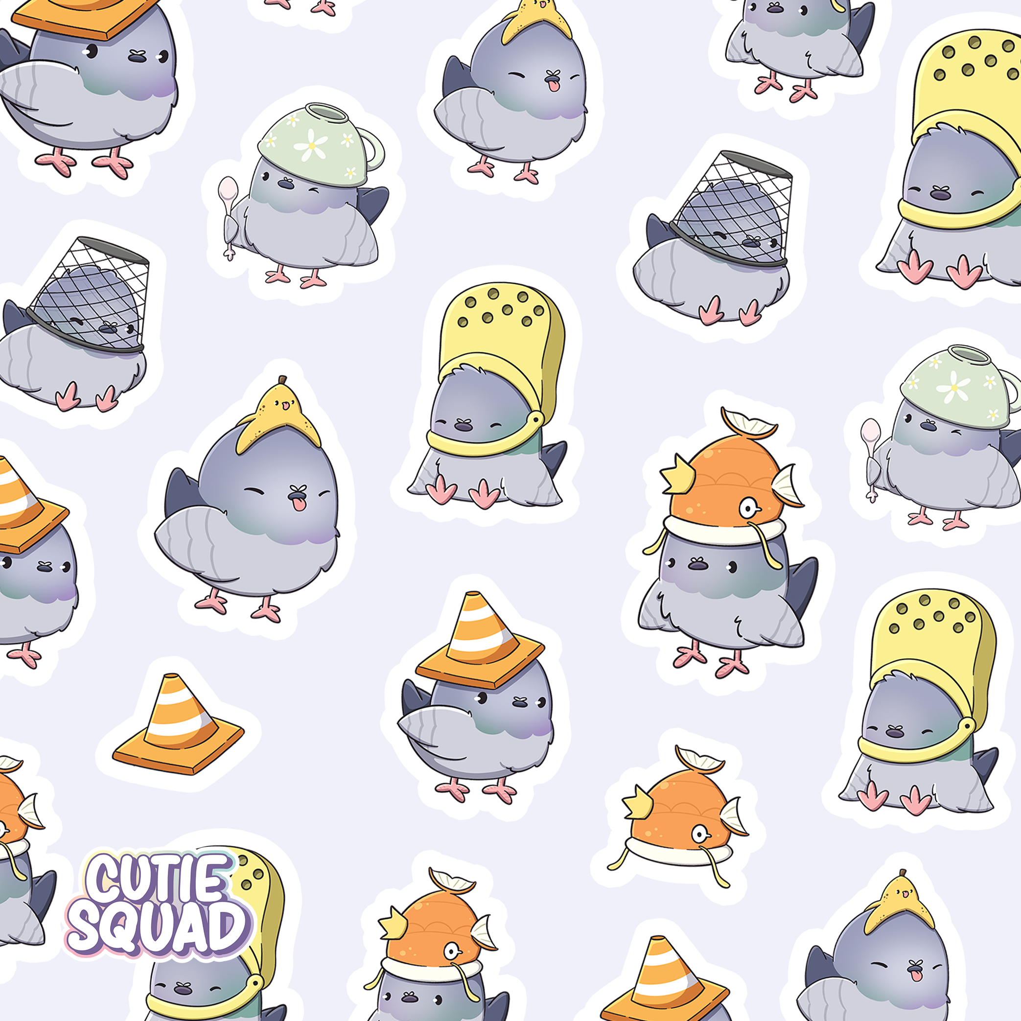 Duif met hoedjes | Kawaii stickervel