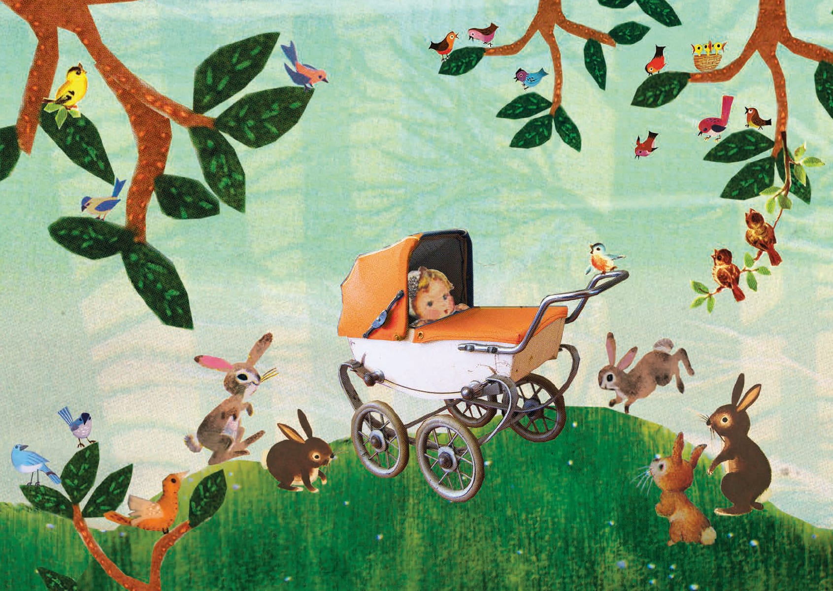 Baby in Kinderwagen – Ansichtkaart