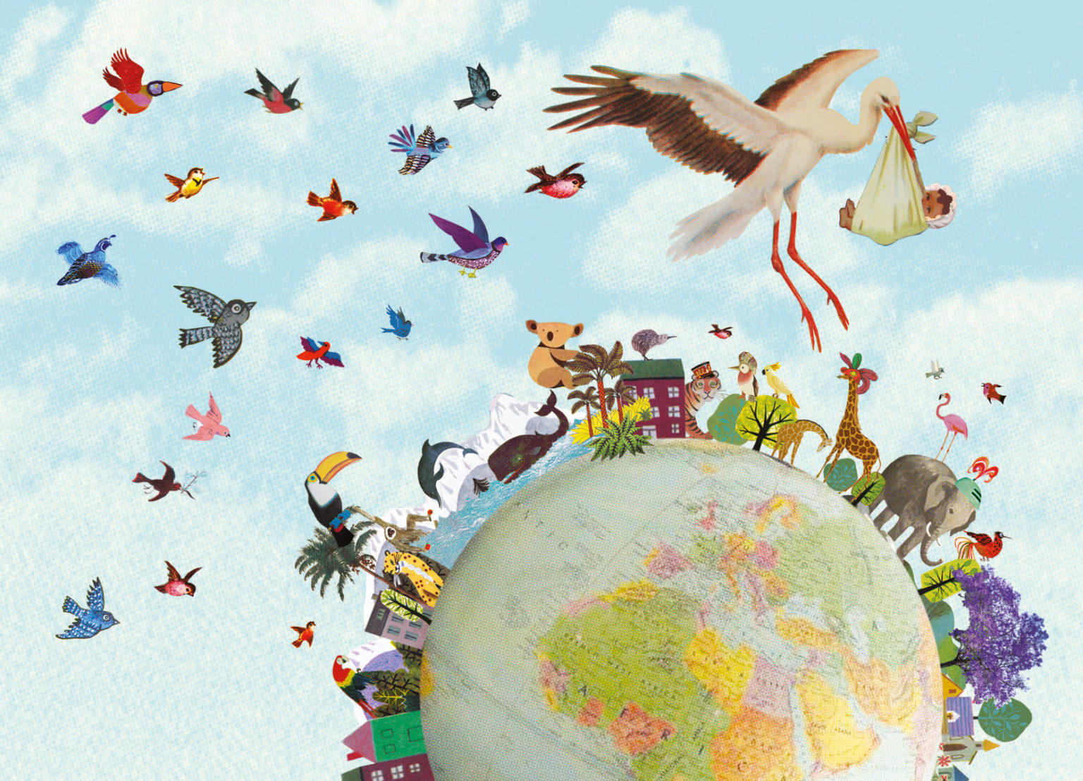 Ooievaar Wereld rond – Ansichtkaart