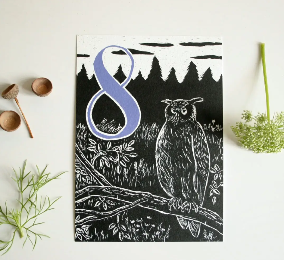 Uil ‘Acht’ – Ansichtkaart