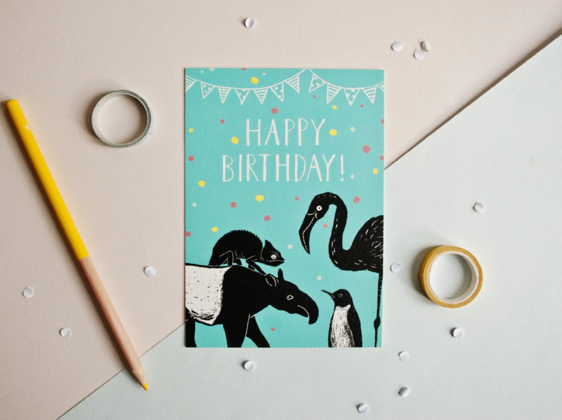 Dieren ‘Happy Birthday’ – Ansichtkaart
