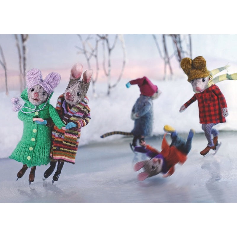 Muisjes schaatsen – Ansichtkaart