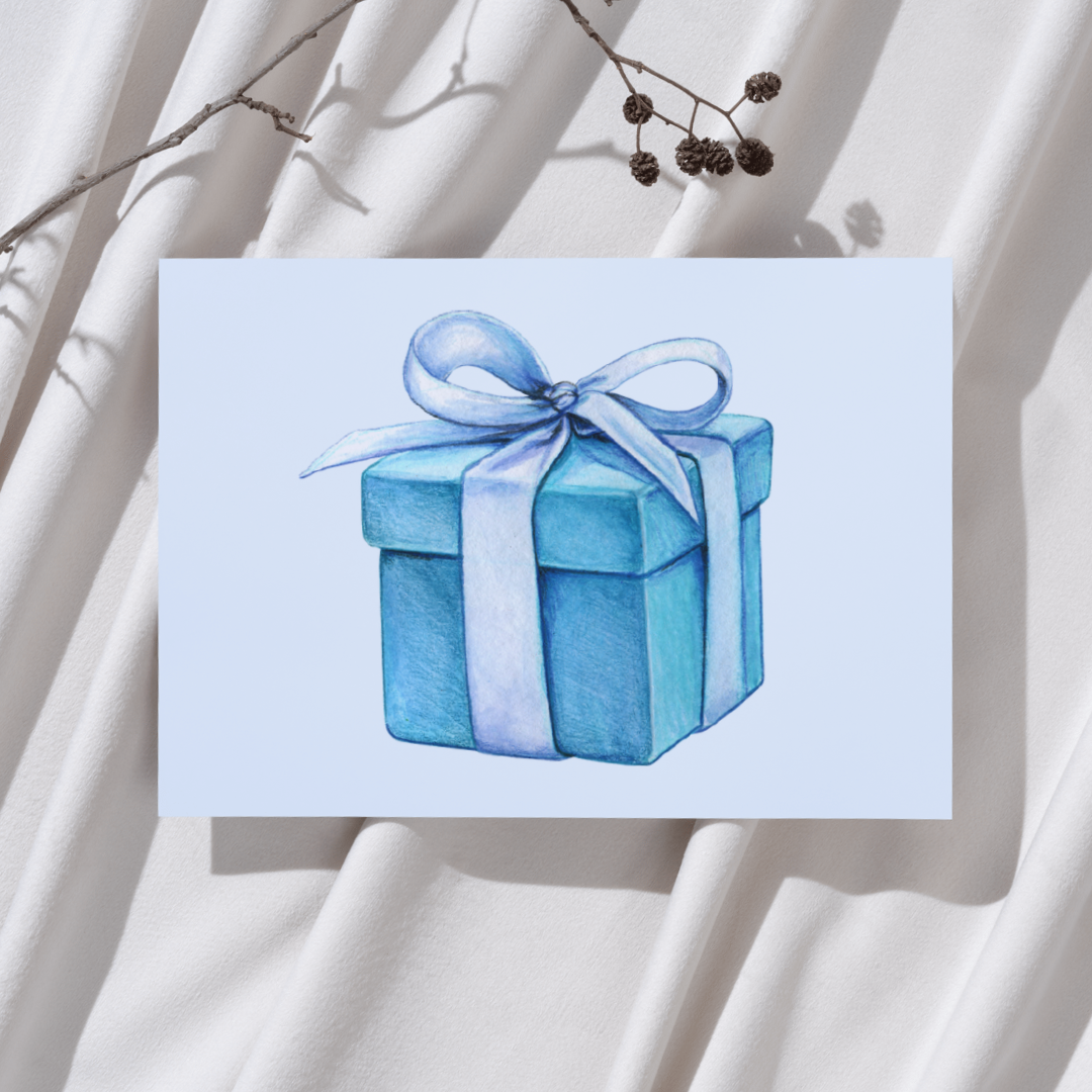 Blauw cadeau – Ansichtkaart