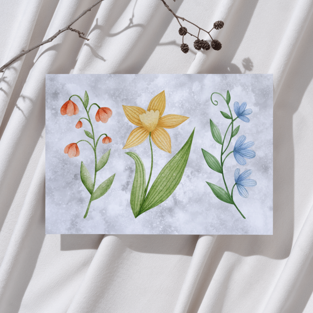 Drie Bloemen - Illustratie Ansichtkaart