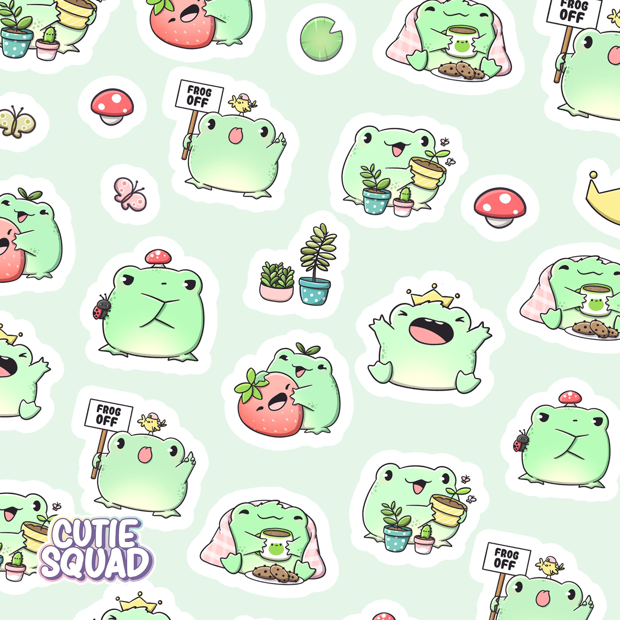 Schattige kikkers | Stickervel