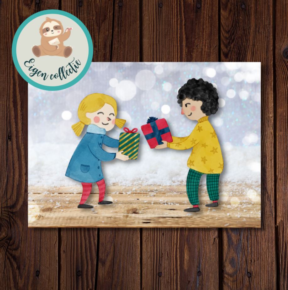 Cadeautjes uitwisselen - Kerst Ansichtkaart