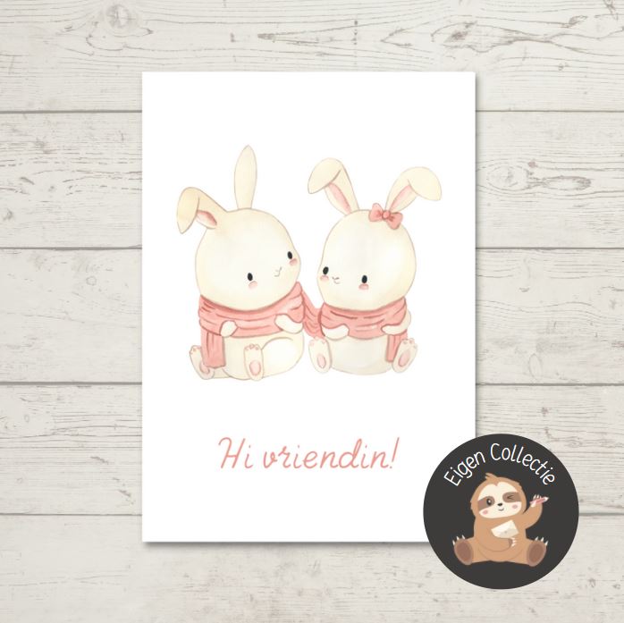 'Hi vriendin!' - Konijntjes Ansichtkaart