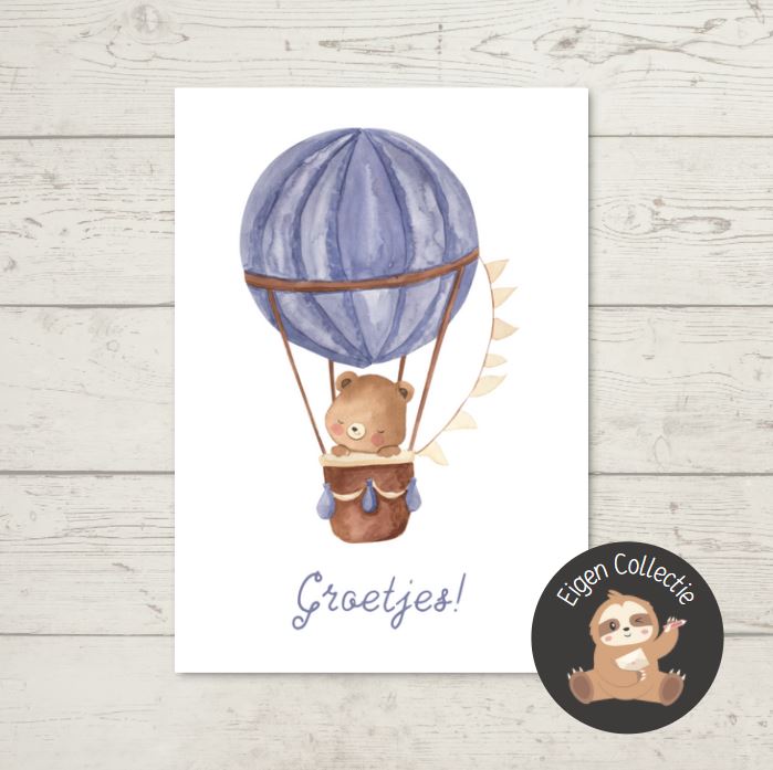 'Groetjes!’ Beertje in Luchtballon – Ansichtkaart