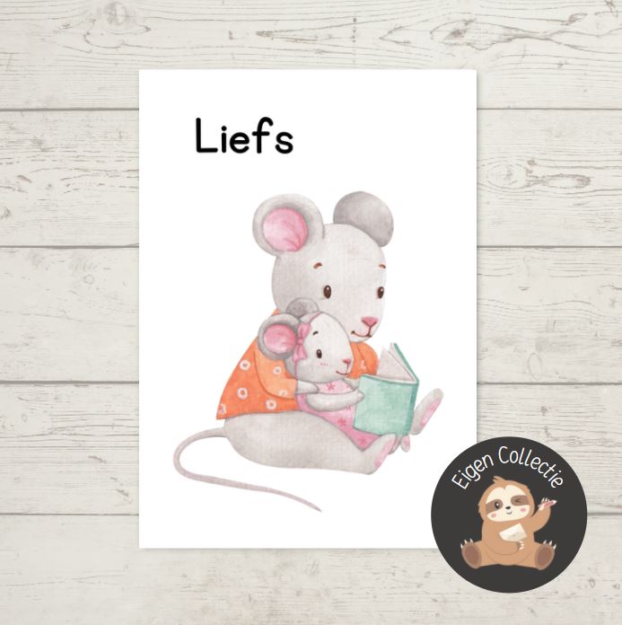 'Liefs’ Muis Moeder en Kind – Lezen Ansichtkaart