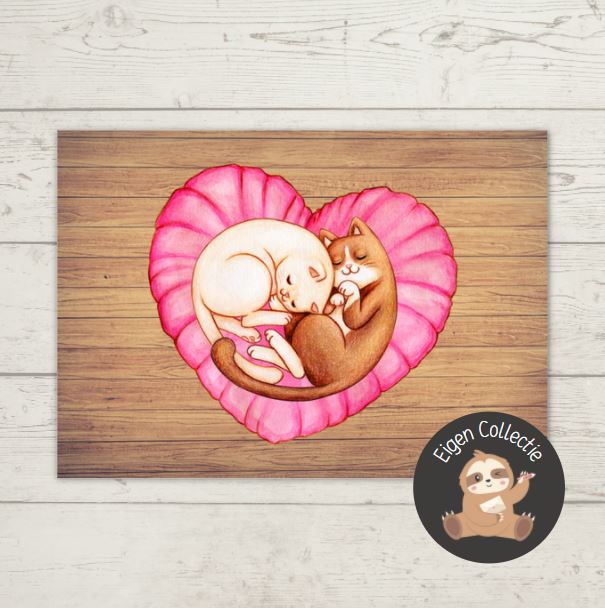 Poezen in hartje – Ansichtkaart