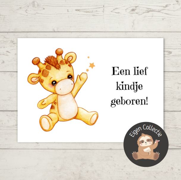 'Een lief kindje geboren!’ Giraffe – Ansichtkaart