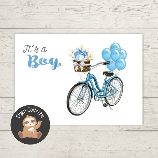 'It’s a boy’ – Fiets Ansichtkaart