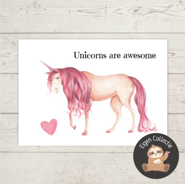 'Unicorns are awesome’ – Roze Eenhoorn Ansichtkaart