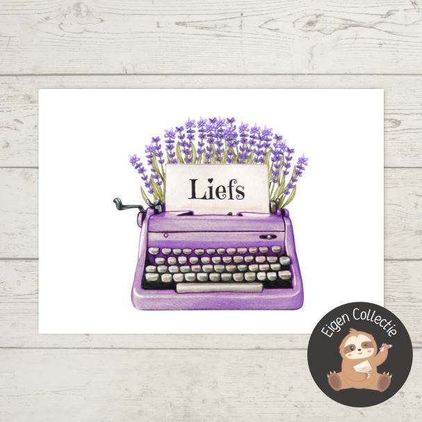 'Liefs’ Lavendel Typemachine – Ansichtkaart