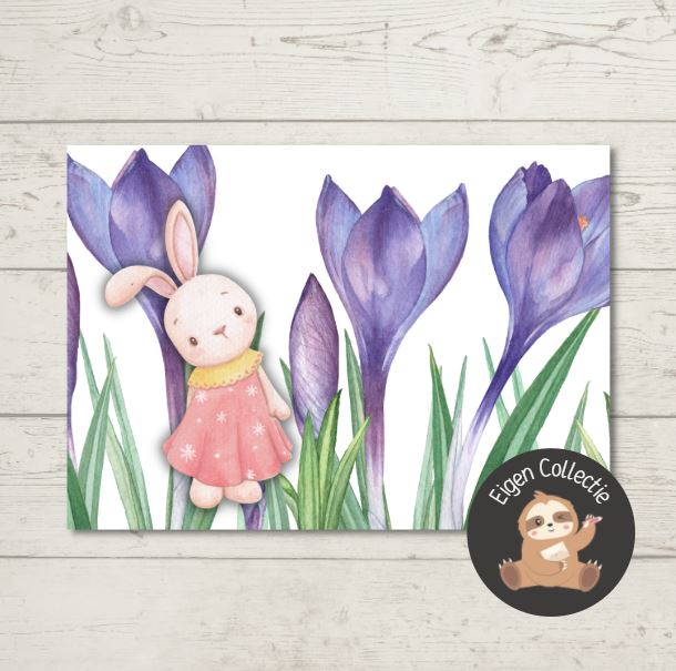 Konijn en krokussen – Ansichtkaart