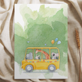 Dieren in Bus - Ansichtkaart