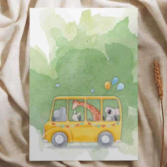 Dieren in Bus - Ansichtkaart