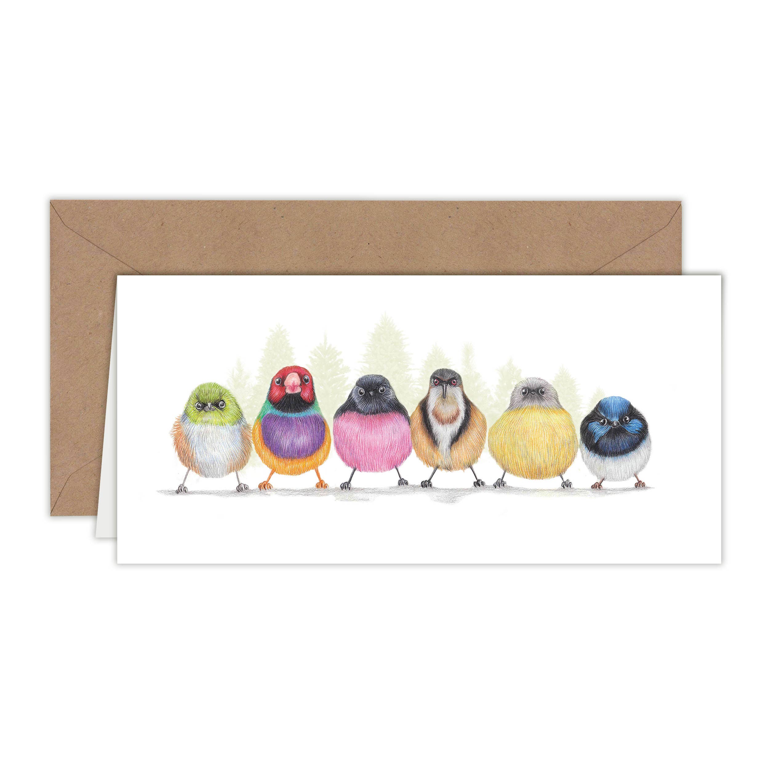 Schattige Vogels - Wenskaart met envelop