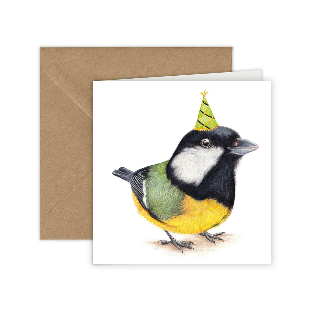 Koolmees Verjaardag - Wenskaart met envelop