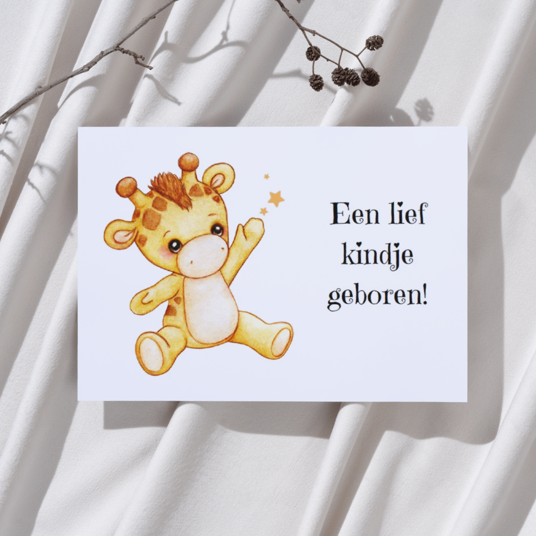 'Een lief kindje geboren!’ Giraffe – Ansichtkaart