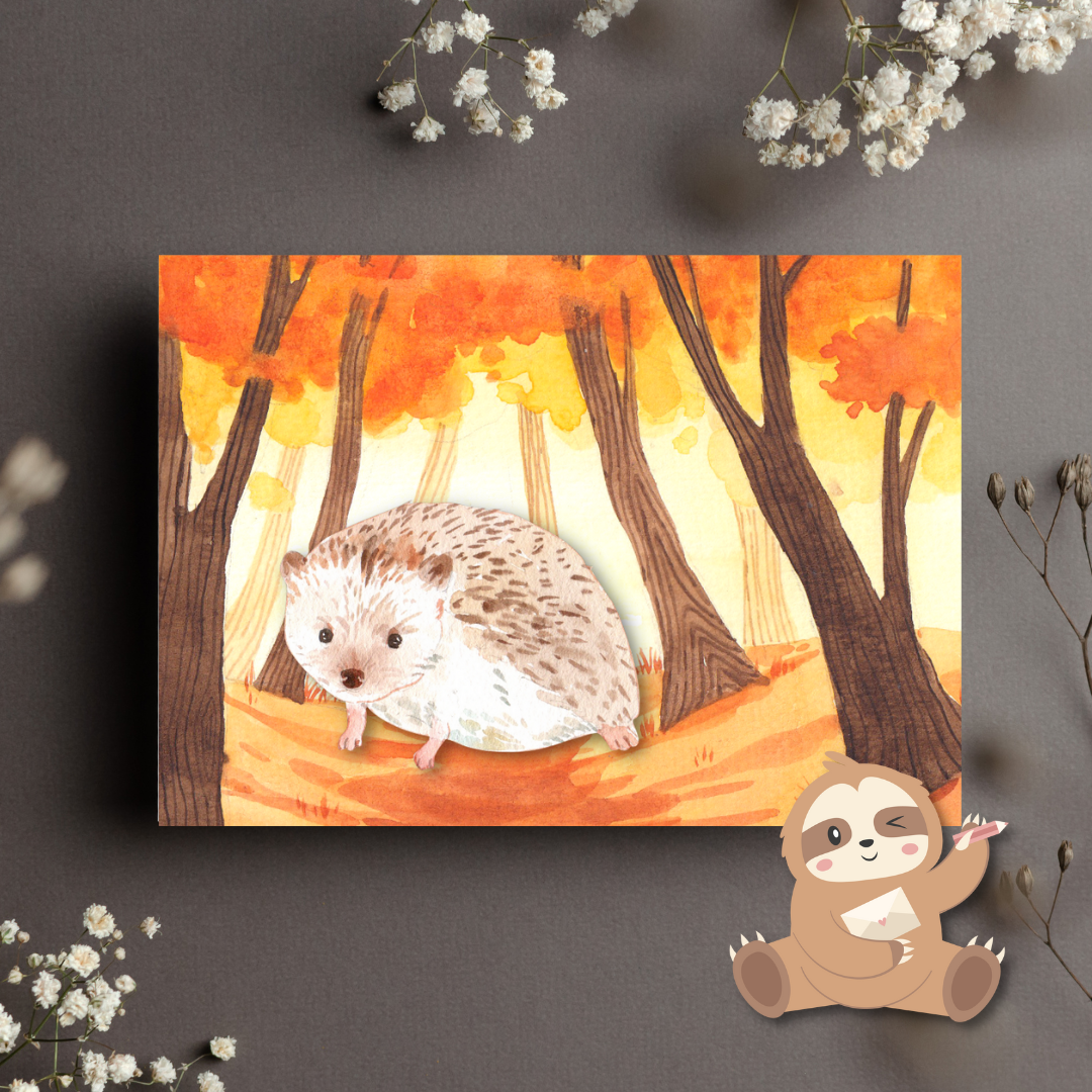 Egel in Herfstbos – Ansichtkaart