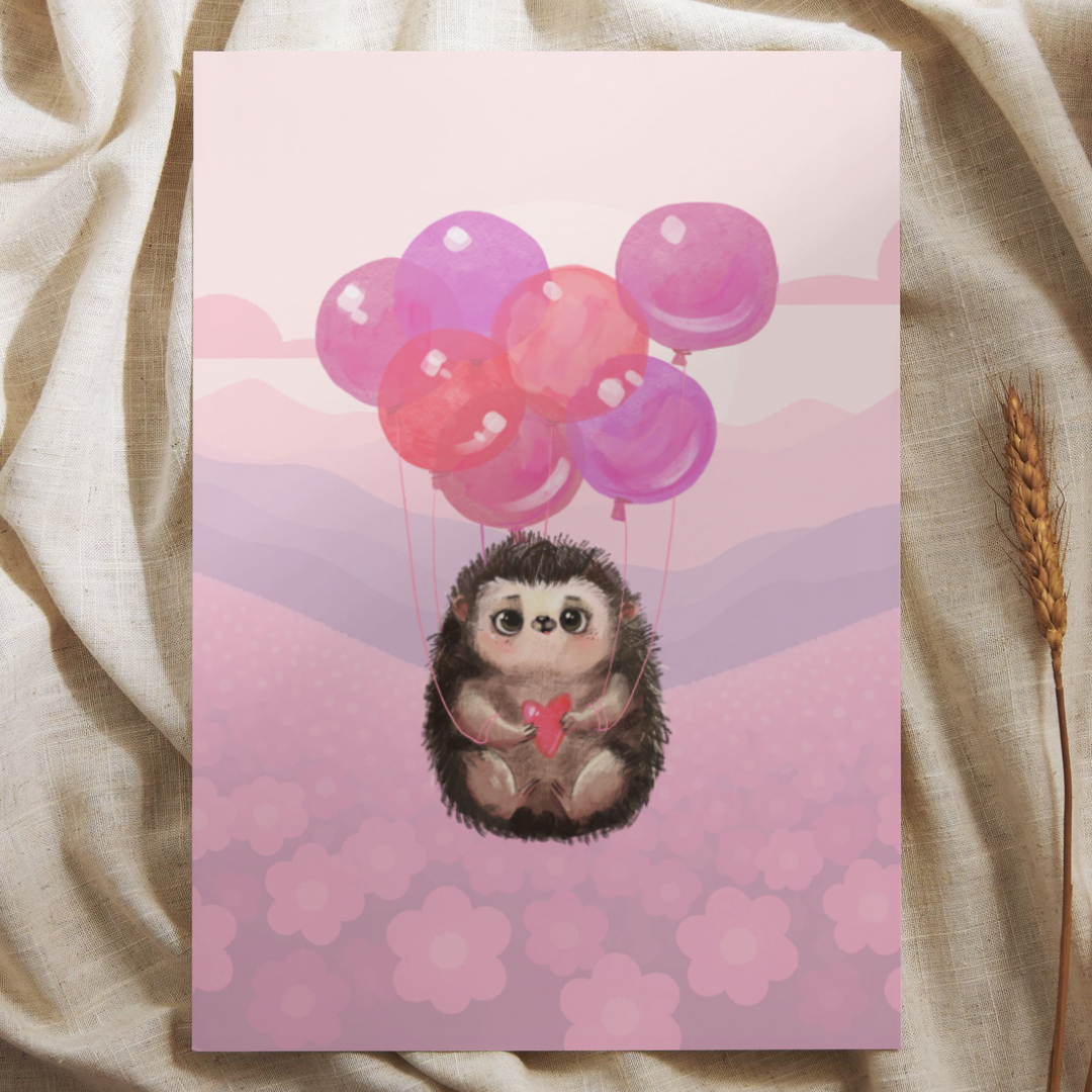 Egel met Ballonnen en Hartje - Ansichtkaart