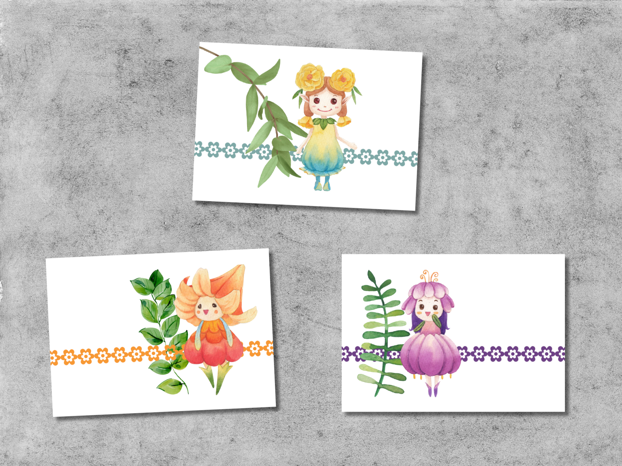 Bloemen feetjes - Set van 3 Ansichtkaarten