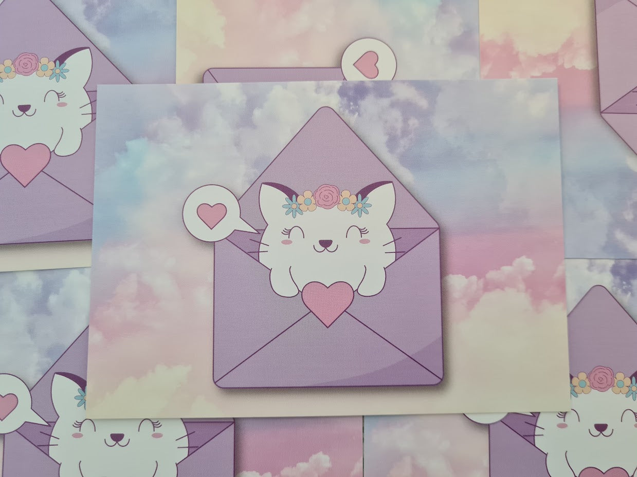 Poes in envelop - Ansichtkaart